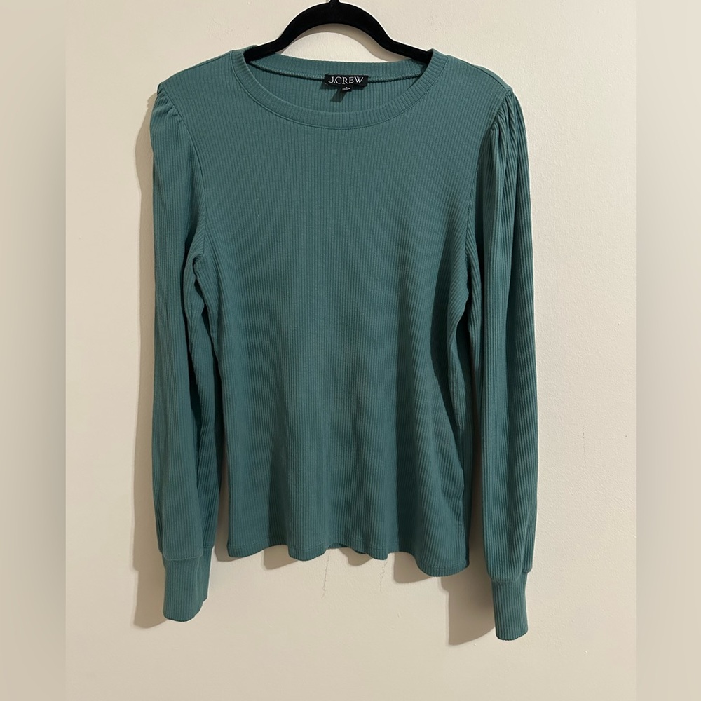 J. Crew Vintage Rib Puff Sleeve Top Green L